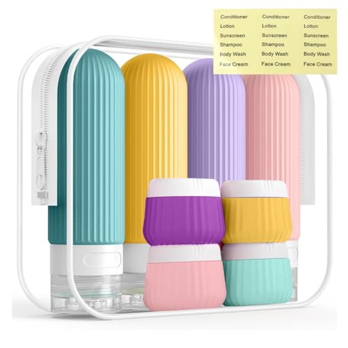 MAYCREATE® 8Pcs Toiletries Travel Bottle, 90ml Silicone Travel Bottles with 40ml Face Cream Jars, Upgraded Leakproof Refillable Toiletries Travel Bottles for Lotions, Shampoo Travel Accessories MAYCREATE® 8Pcs Toiletries Travel Bottle, 90ml Silicone Travel Bottles with 40ml Face Cream Jars, Upgraded Leakproof Refillable Toiletries Travel Bottles for Lotions, Shampoo Travel Accessories